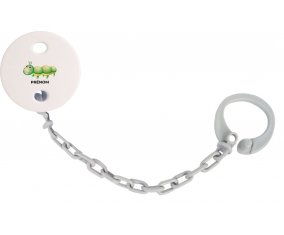 Attache-tétineJouet toys Chenille avec prénom couleur Grise