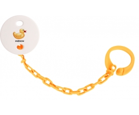 Attache-tétineJouet toys petit canard jaune avec prénom couleur Orange