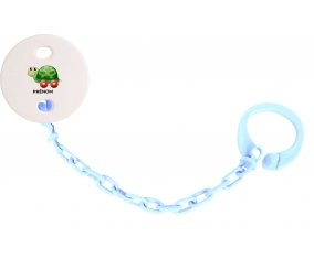 Attache-tétineJouet toys tortue avec roues avec prénom couleur Bleu ciel