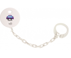 Attache-tétineJouet toys voiture violet design-2 avec prénom couleur Blanc