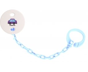 Attache-tétineJouet toys voiture violet design-2 avec prénom couleur Bleu ciel