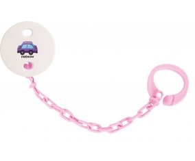 Attache-tétineJouet toys voiture violet design-2 avec prénom couleur Rose clair