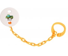 Attache-tétineJouet toys camionette verte avec prénom couleur Orange