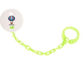 Attache-tétineJouet toys montgolfière avec prénom couleur Verte