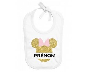 Bavoir bébé personnalisé Disney Minnie Oreilles dorées Nœud rose avec prénom