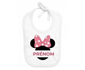 Bavoir bébé personnalisé Disney Minnie Oreilles noires Nœud rose pois blancs avec prénom