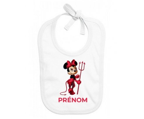 Bavoir Bebe Personnalise Disney Diablesse Minnie Oreilles Noires Nœud Rose Pois Blancs Avec Prenom En Coton