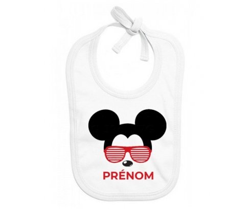 Bavoir bébé personnalisé Disney Mickey Oreilles noires lunette rouge avec prénom