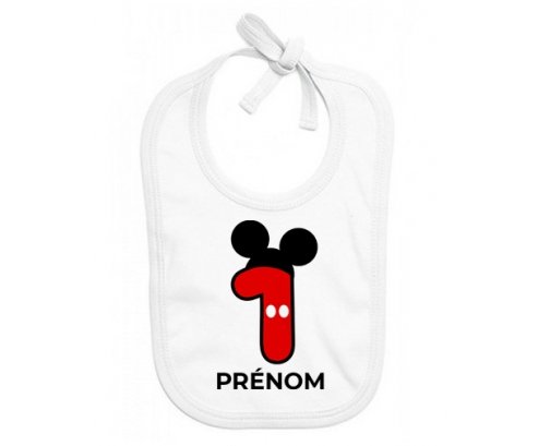 Bavoir bébé personnalisé Disney Mickey Numéro 1 avec prénom