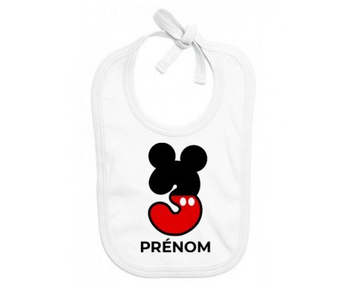 Bavoir bébé personnalisé Disney Mickey Numéro 3 avec prénom