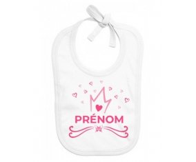 Bavoir bébé personnalisé Couronne rose cœur design-1 avec prénom