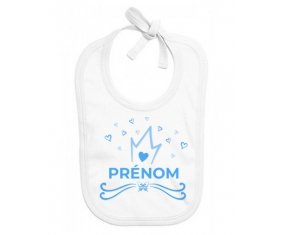 Bavoir bébé personnalisé Couronne bleue cœur design-1 avec prénom