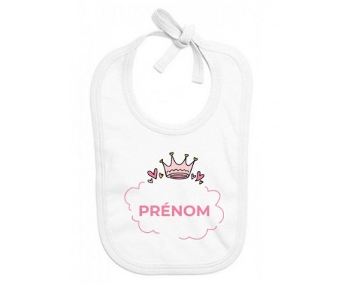 Bavoir bébé personnalisé Couronne rose bulle cœur avec prénom