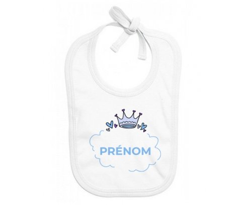 Bavoir bébé personnalisé Couronne bleue bulle cœur avec prénom