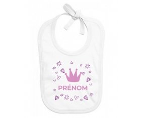 Bavoir bébé personnalisé Couronne rose cœur design-2 avec prénom