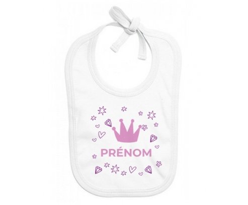Bavoir bébé personnalisé Couronne rose cœur design-2 avec prénom