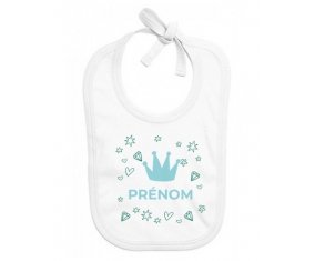 Bavoir bébé personnalisé Couronne bleue cœur design-2 avec prénom