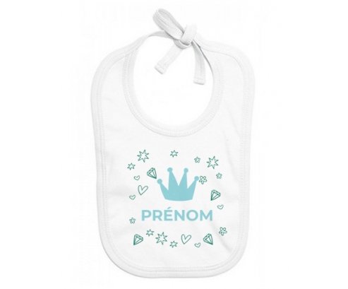 Bavoir bébé personnalisé Couronne bleue cœur design-2 avec prénom