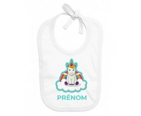 Bavoir bébé personnalisé Licorne avec ailes sur nuage avec prénom