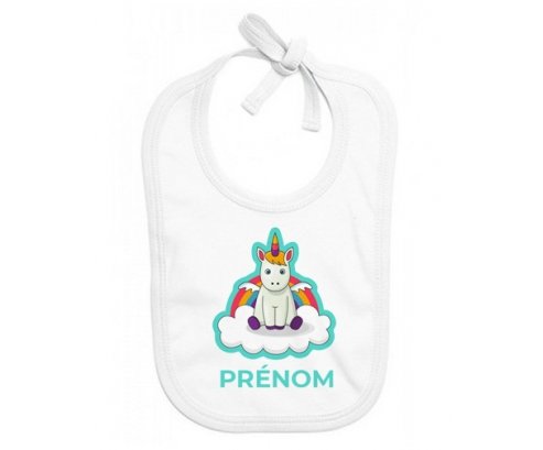 Bavoir bébé personnalisé Licorne avec ailes sur nuage avec prénom