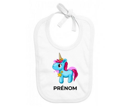 Bavoir bébé personnalisé Licorne bleue rose avec prénom