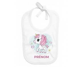 Bavoir bébé personnalisé Poney rose cœur avec prénom