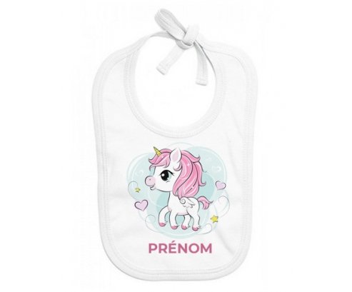Bavoir bébé personnalisé Poney rose cœur avec prénom