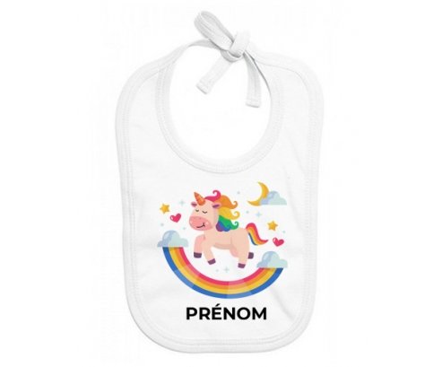 Bavoir bébé personnalisé Licorne arc en ciel avec prénom