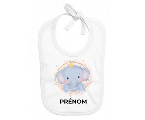 Bavoir bébé personnalisé Éléphant couronne jaune avec prénom