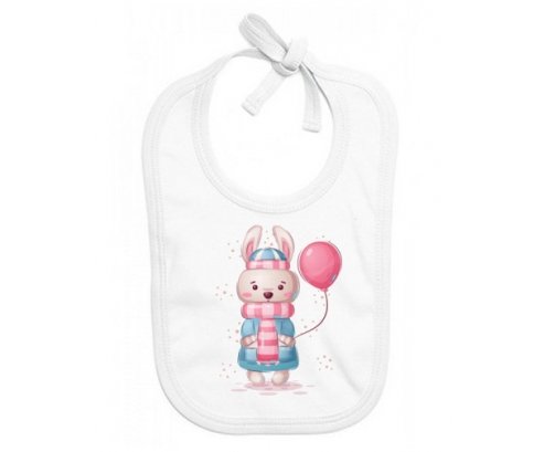 Bavoir bébé personnalisé Lapin avec ballon rose
