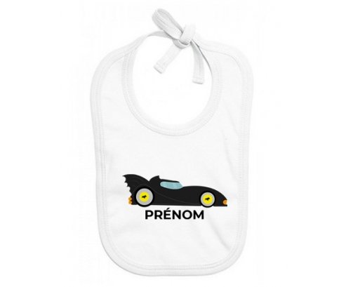 Bavoir bébé personnalisé Batmobile design-2 avec prénom