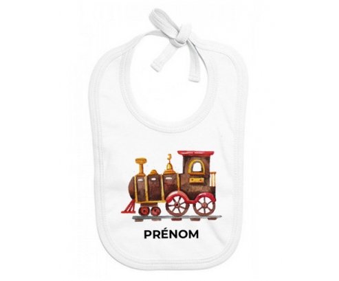 Bavoir bébé personnalisé Peinture train avec prénom