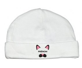 Chatte rose avec prénom : Bonnet bébé