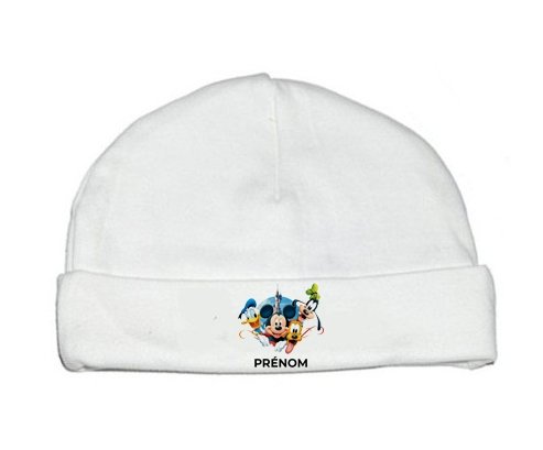 Bonnet bébé personnalisé Disney Mickey donald pluto et bingo design 1 avec prénom