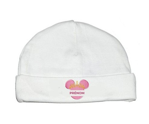 Bonnet bébé personnalisé Disney Minnie rose courone doré avec prénom