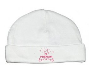 Couronne rose cœur design-1 avec prénom : Bonnet bébé