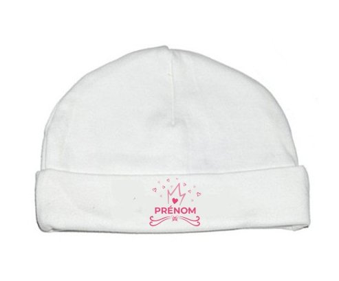Bonnet bébé personnalisé Couronne rose cœur design-1 avec prénom