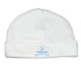 Couronne bleue cœur design-1 avec prénom : Bonnet bébé