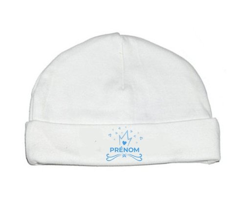 Bonnet bébé personnalisé Couronne bleue cœur design-1 avec prénom