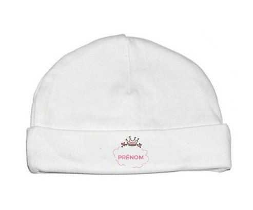 Bonnet bébé personnalisé Couronne rose bulle cœur avec prénom