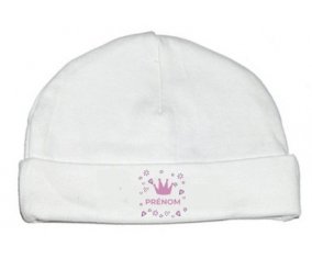 Couronne rose cœur design-2 avec prénom : Bonnet bébé