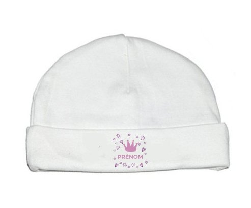 Bonnet bébé personnalisé Couronne rose cœur design-2 avec prénom