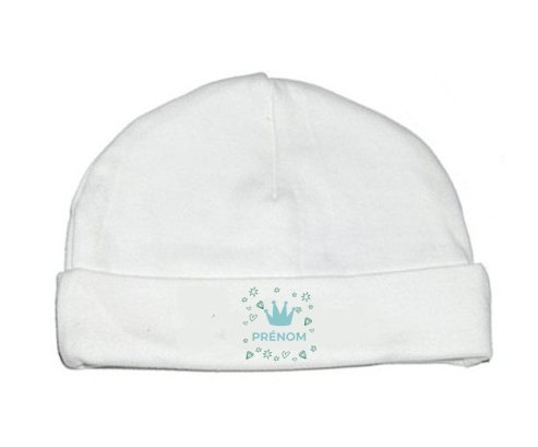 Bonnet bébé personnalisé Couronne bleue cœur design-2 avec prénom