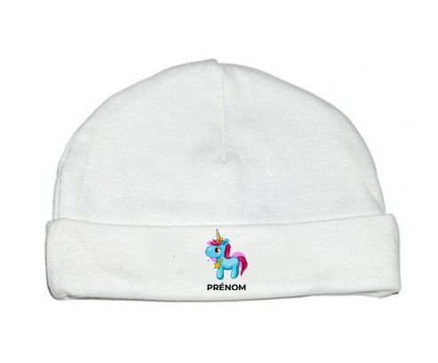 Bonnet bébé personnalisé Licorne bleue rose avec prénom