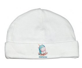 Licorne turquoise avec prénom : Bonnet bébé