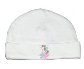Licorne avec couronne sur nuage avec prénom : Bonnet bébé