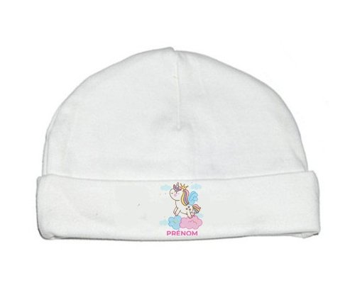 Bonnet bébé personnalisé Licorne avec couronne sur nuage avec prénom