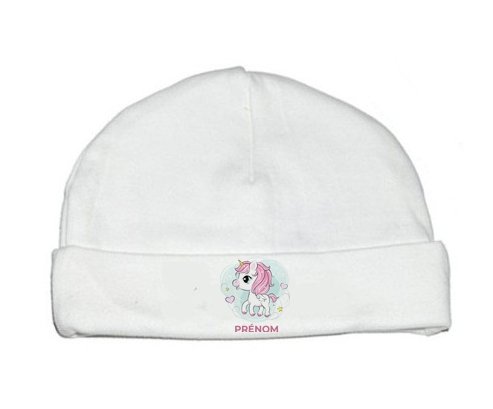 Bonnet bébé personnalisé Poney rose cœur avec prénom