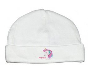 Licorne design-2 avec prénom : Bonnet bébé