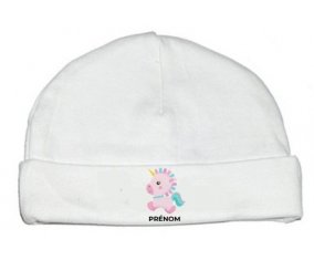 Licorne design-6 avec prénom : Bonnet bébé
